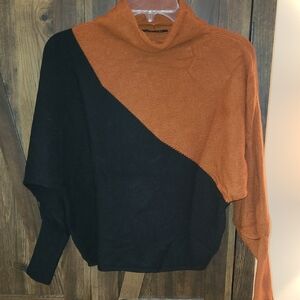 T Tahari Orange and Black Cowl Neck Sweater